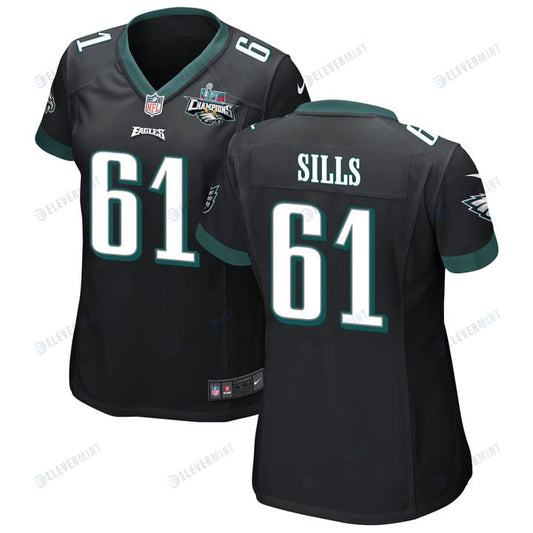 Josh Sills 61 Philadelphia Eagles Super Bowl LVII Champions 2 Stars Women Game Jersey - Black