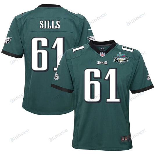 Josh Sills 61 Philadelphia Eagles Super Bowl LVII Champions 2 Stars 2 Stars Youth Game Jersey - Black