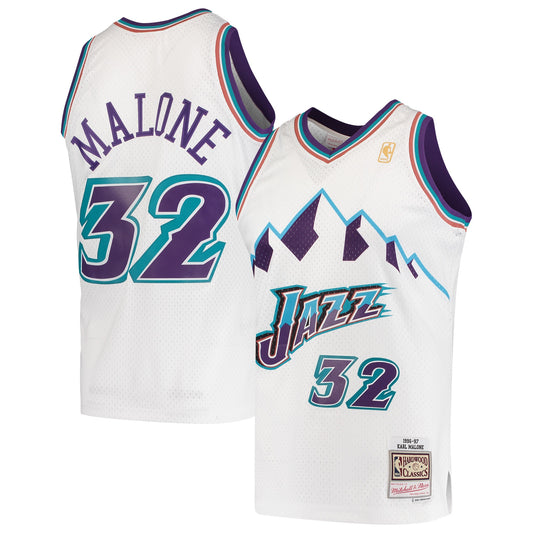 Karl Malone Utah Jazz Mitchell & Ness Hardwood Classics Swingman Jersey - White